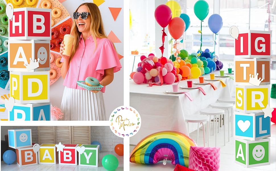 Rainbow Party Decorations - 5 PC ABC Friend Street Letter Boxes for Party