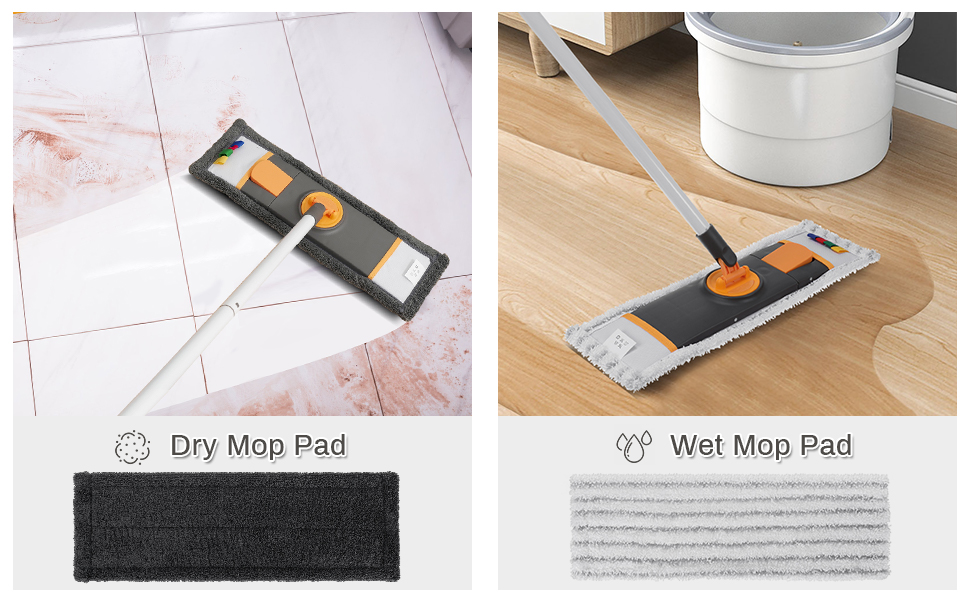 Microfiber Mop for Floor Cleaning, 18'' Flat Mop with Dust Mop and Wet Mop, Hardwood