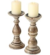 Rustic Stockbridge Wooden Candle Holders, Set of 2, Spiked Metal Top, Rounded Turned Columns, Sus...