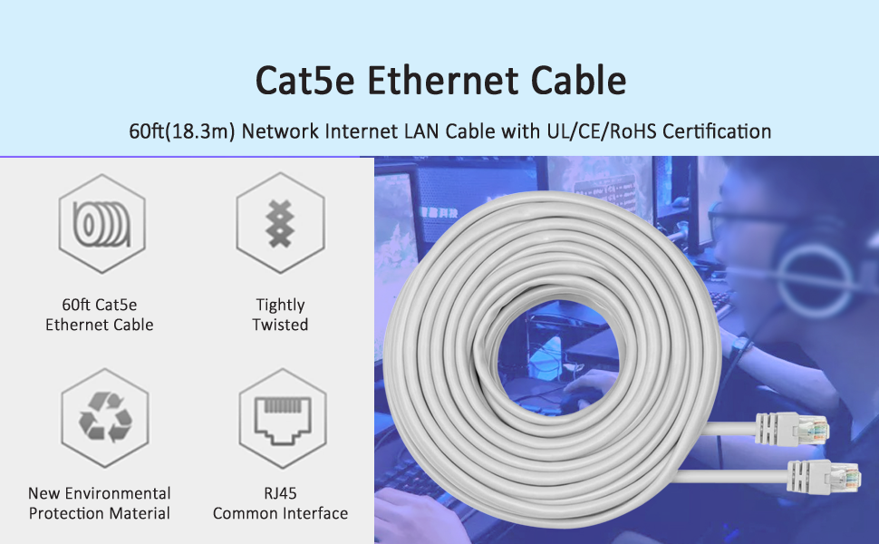 Tonton 60 Feet CAT5 Cat5e Patch Cable RJ45