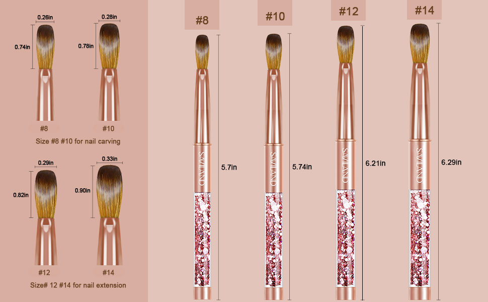 Saviland Acrylic Nail Brush Size 12 Kolinsky Nail Brushes