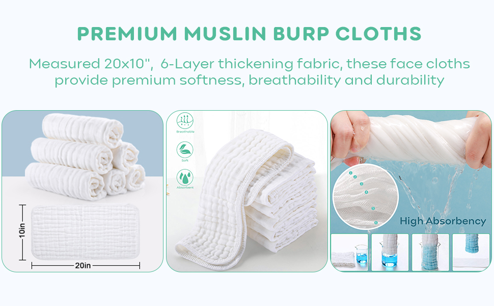 Muslin Burp Cloths 100 Cotton Muslin Cloths Large 20''x10