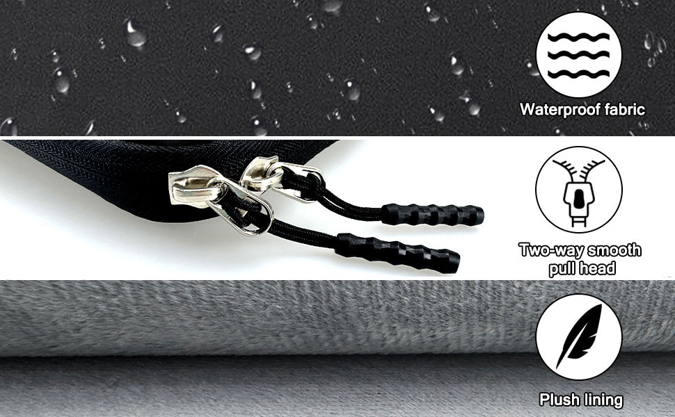 waterproof fabric,two-way smooth pull heah,plush lining