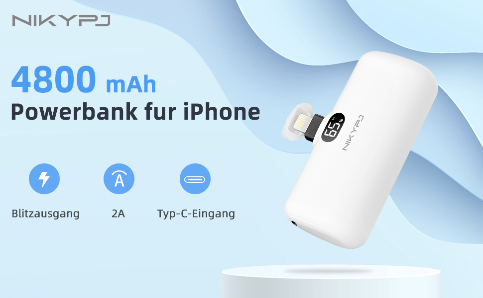 NIKYPJ Powerbank mit LED Display 4 Modi LEDLicht, MFizertifizierte Powerbank klein Kompatibel NIKYPJ Powerbank mit LED Display 4 Modi LEDLicht, MFizertifizierte Powerbank klein Kompatibel