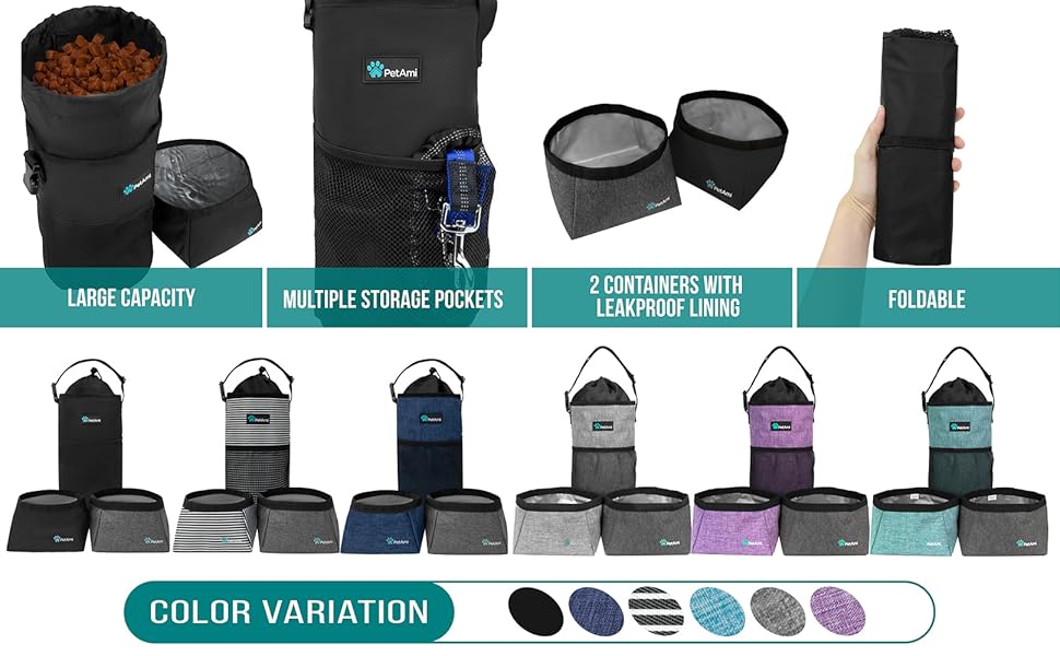 waterproof dog food bag and collapsible water bowl for traveling hiking backpacking