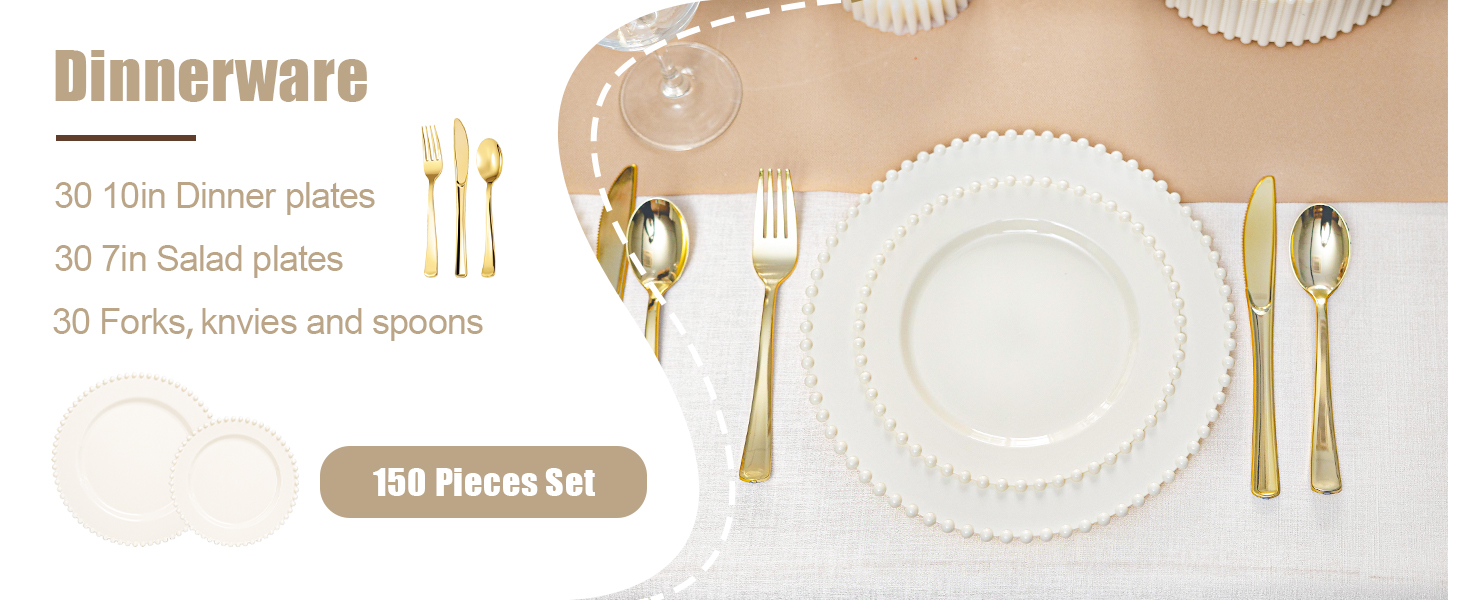 150 Ivory Disposable Plates Dinnerware Set - 30 Guests -10