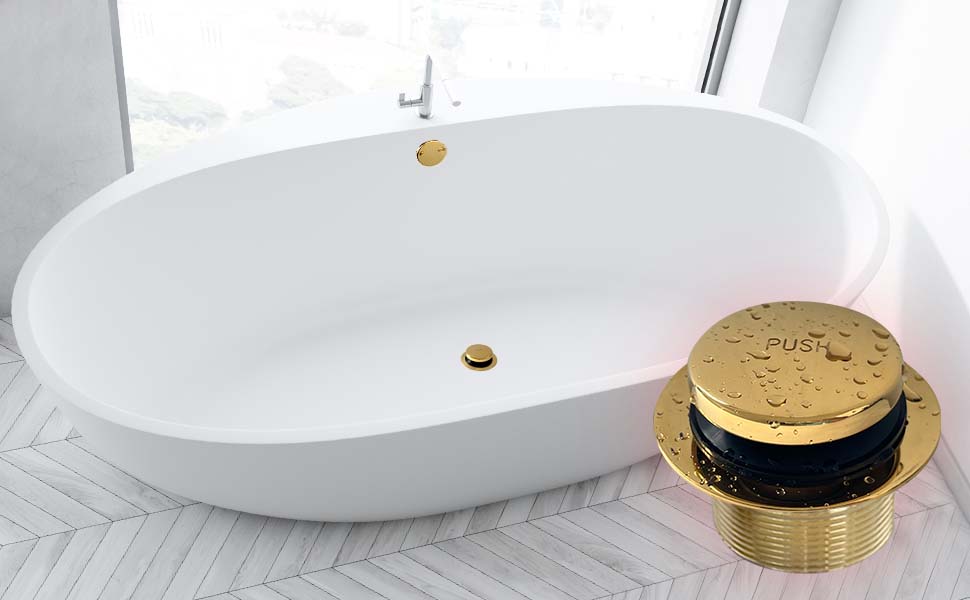 ZUAGCO Tub Drain Gold Tip Toe Bath Tub Drain Kit with TwoHole Overflow