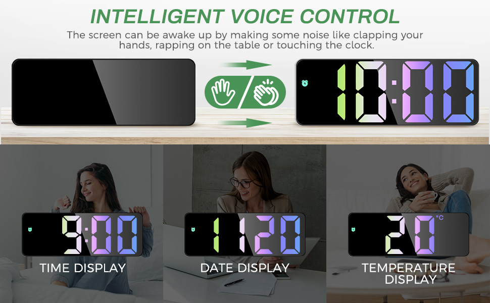 zerotop Digital Alarm Clock, 6.5" LED Colorful Display Digital Battery