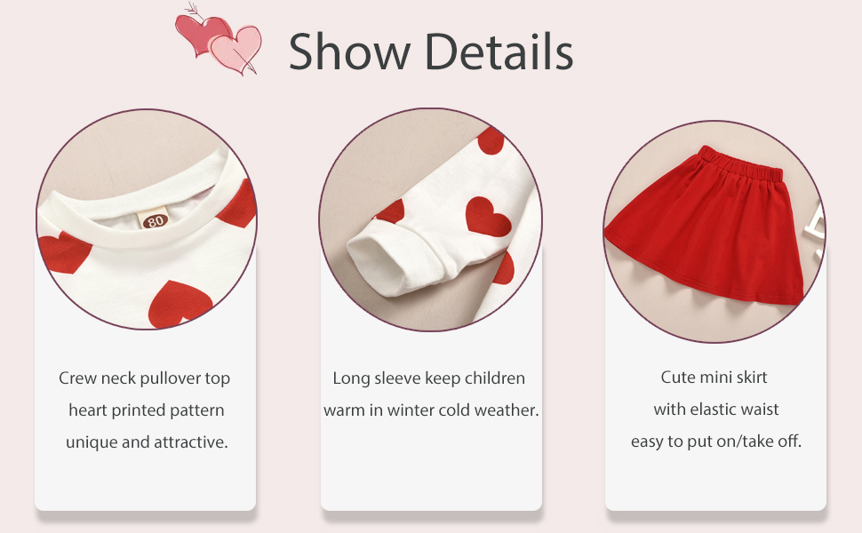 Toddler Baby Girl Valentines Day Clothes Heart Print Long Sleeve Top Skirt 2pcs Outfit Set