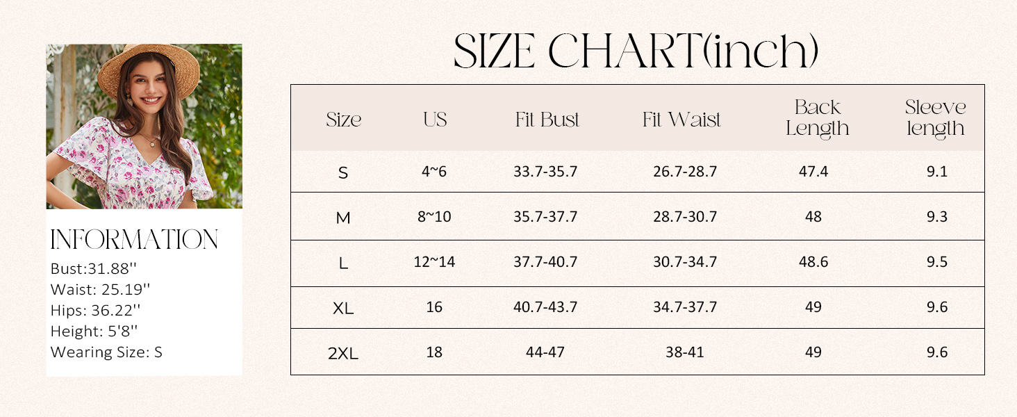 Womens 2025 Summer Casual Floral Print Short Flutter Sleeve V Neck Smocked High Waist Flowy Long