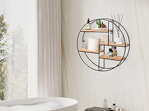 HawthyHome Circle Wall Shelf Round with 4 Shelves