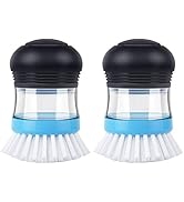 MR.SIGA Soap Dispensing Palm Brush, Kitchen Brush for Dish Pot Pan Sink Cleaning, Pack of 2, Navy...