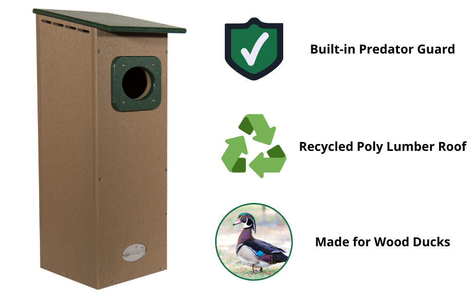 JCs Wildlife Poly Lumber Wood Duck House (Green and Tan