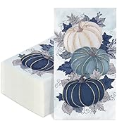 FYSUIMU 100Pcs Fall Guest Napkin Blue Pumpkin Leaves Disposable Paper Napkins Rustic Dinner Hand ...