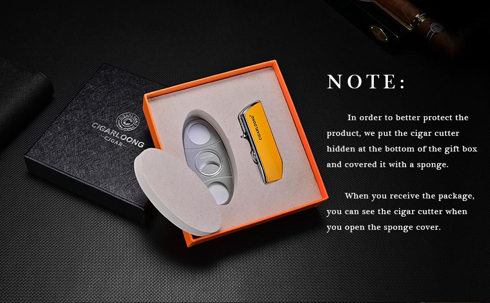 CIGARLOONG Cigar Cutter and Lighter Set Black Double Blade Simple Cigar
