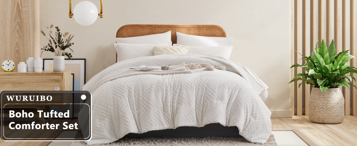 WURUIBO White Queen Comforter Set 7 Piece Bed in a Bag