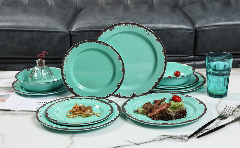 Rustic Melamine Dinnerware Set 12 Pcs Yinshine Outdoor