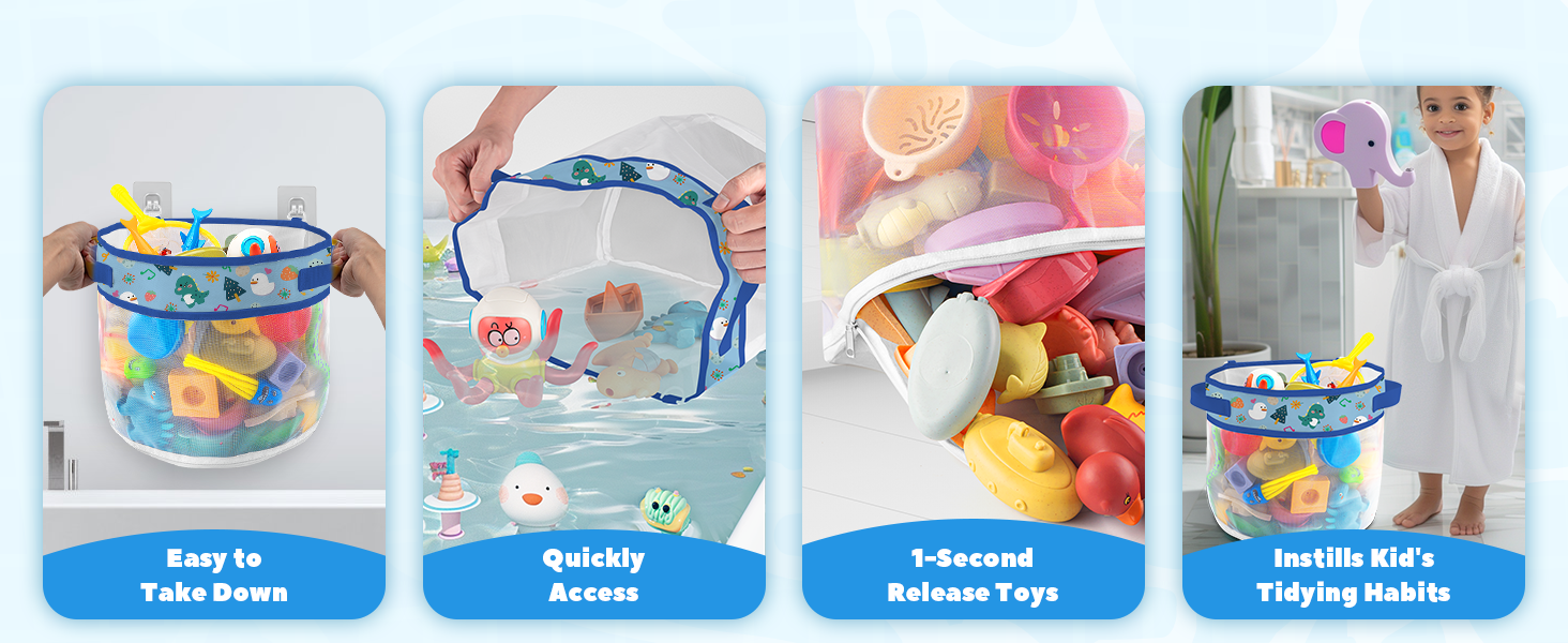 UNEEDE Dino Print Bath Toy Storage,4.15 Gallons Bathtub Toy Storage Organizer,Bath