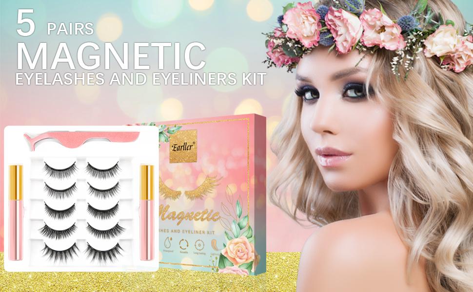5 PAIRS MAGNETIC EYELASHES AND EYELINERS KIT