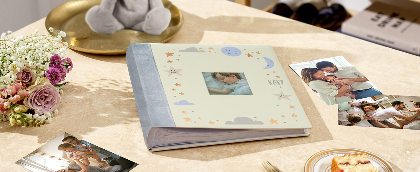 Blue sun moon and stars photo album