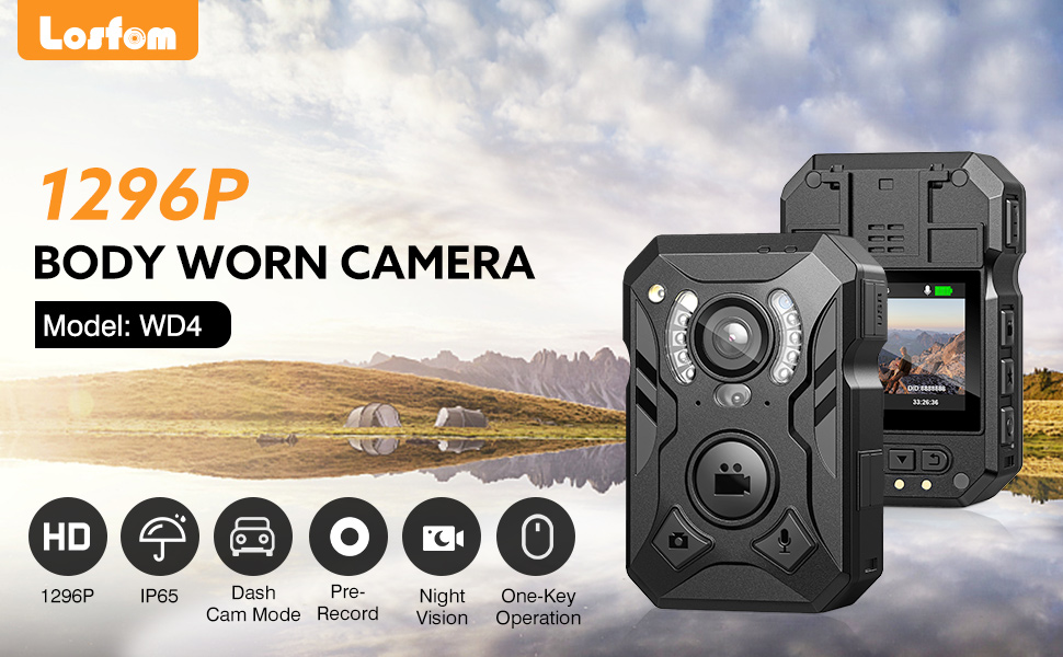 Losfom Body camere with audio, 1296P body worn cam for outdoor