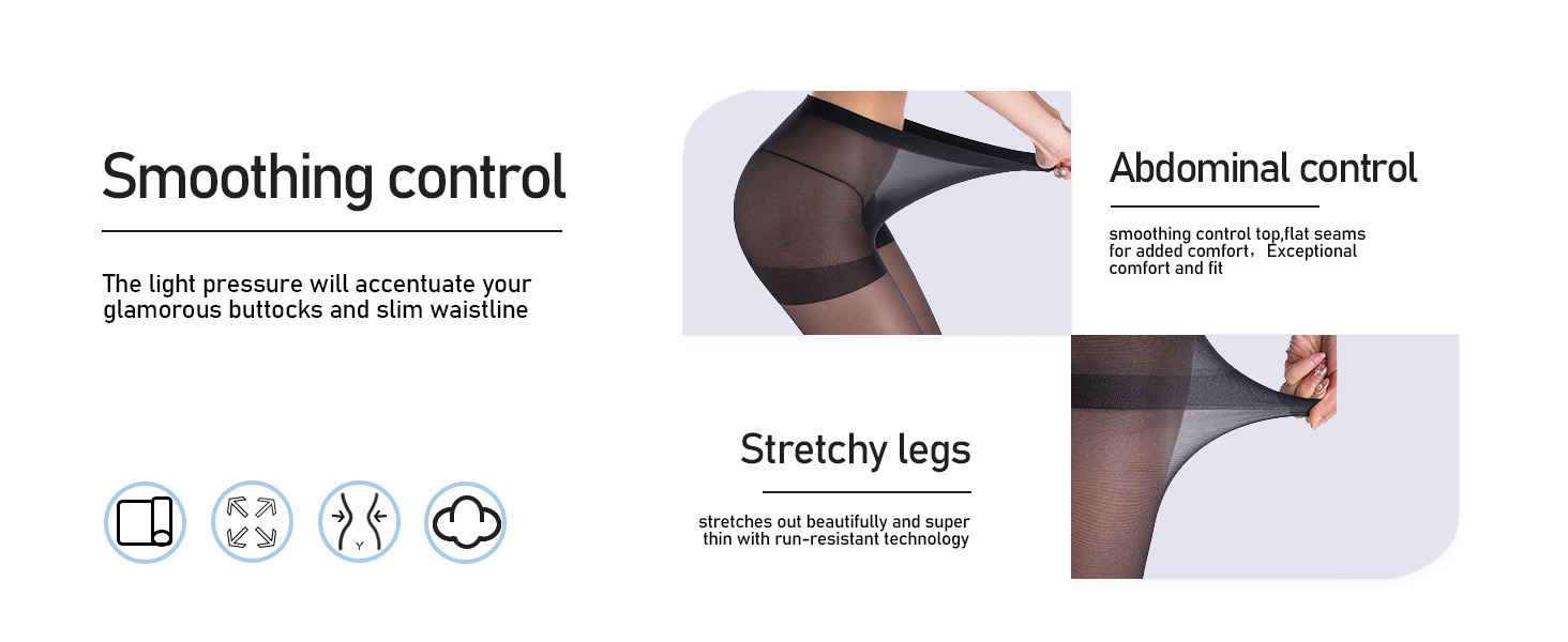 YAGAXI 20D Sheer Tights for Women 3 Pairs Women's Control Top