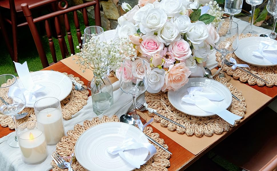 placemats set of 6 round; table plate mat; place mats round; rustic placemats