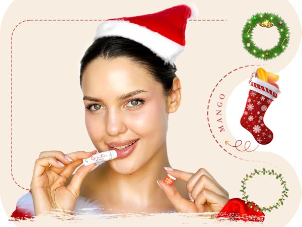 Lip Balm Hydrating Bulk Chap Stick with Fruit Flavors, Coconut Oil, Cocoa Butter - Christmas