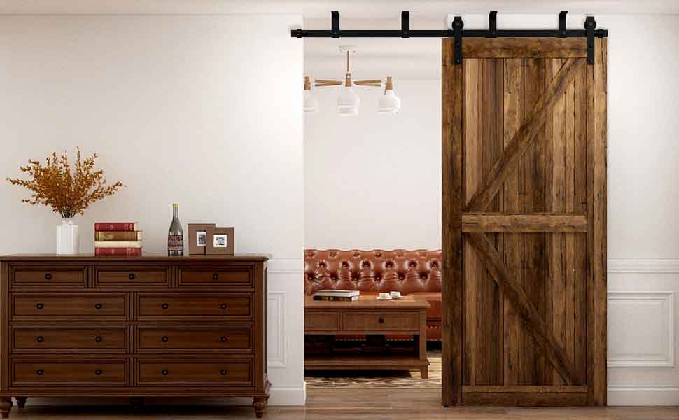 CCJH 7FT Ceiling Mount Sliding Barn Door Hardware Kit Low Ceiling L