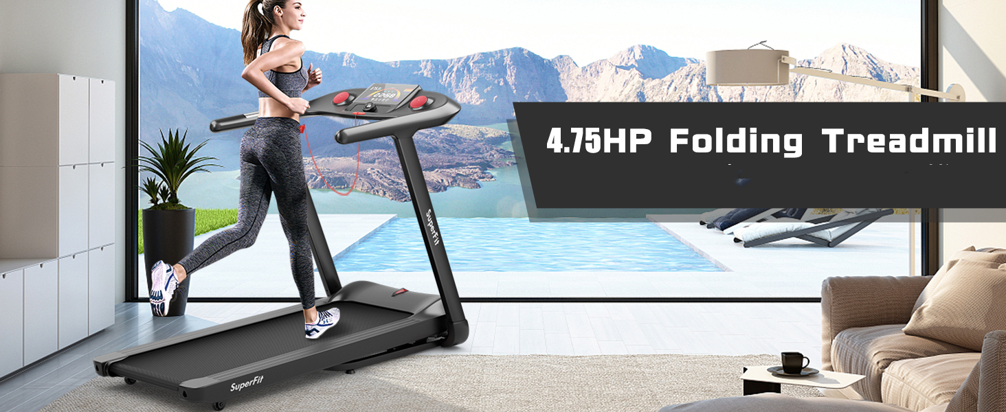 COSTWAY Folding Treadmill, 4.75HP Electric Walking Running Machine with 15 Auto Incline, Voice