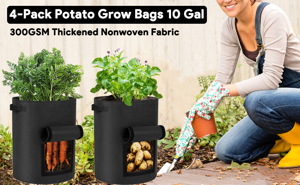 CGLEAM Potato Grow Bags 10 Gallon 4 Pack Fabric Pots Heavy