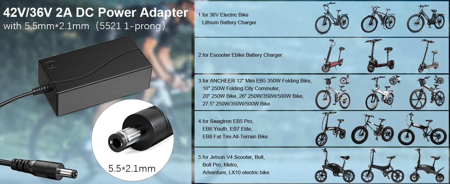 42v 2a replacement charger for electric scooter 42V/36 V lithium lithium battery, scooter charger for Gotrax, Jetson, Swagtron, Brid, Segway, Razor, Sisigad, Xiaomi and others 14 Charger aboard Jetson Hoverboard