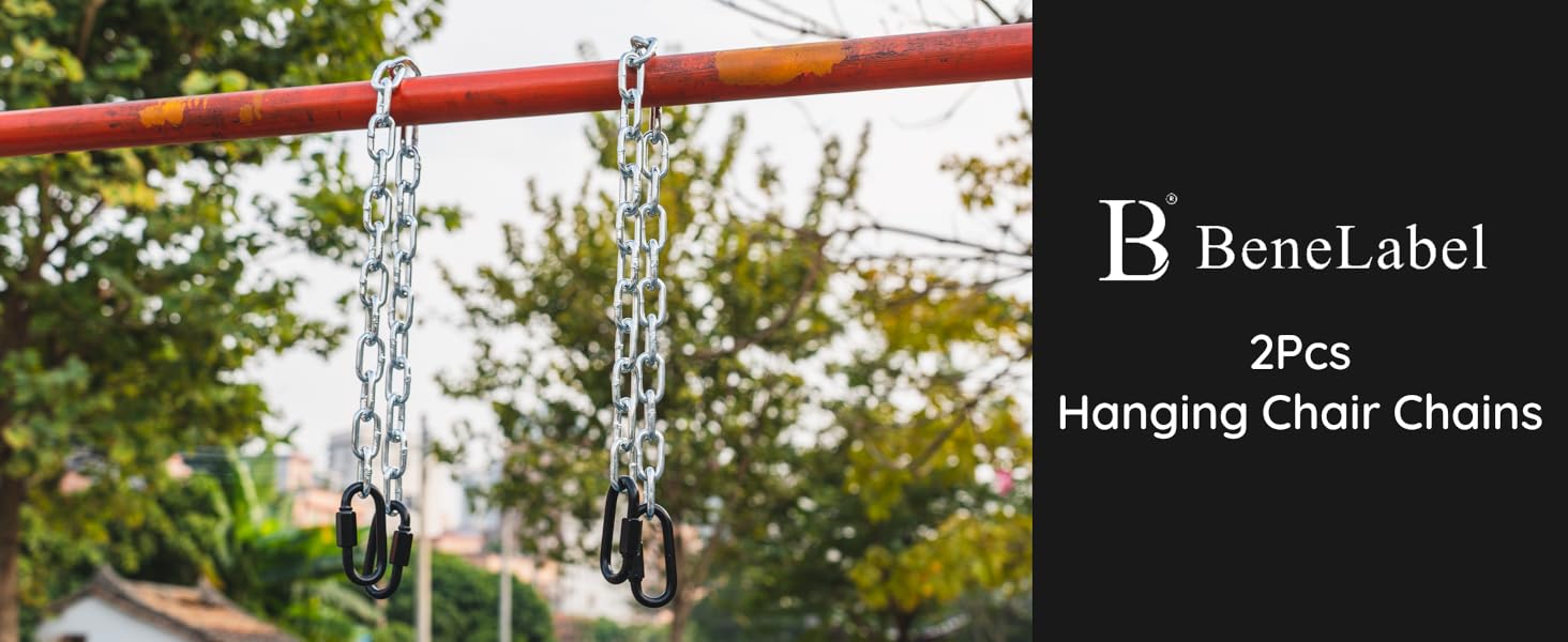 BeneLabel 2Pcs 28 inch Silver Hanging Chain Kits with 4 Carabiners 1000 LB Capacity Heavy Duty Hanging Hammock Chair Hardware Swing Extender Chain for Hanging Chair, Punching Bags, Porch Swing 8 BeneLabel 2 Hanging Chair Chain with 4 Carabiners