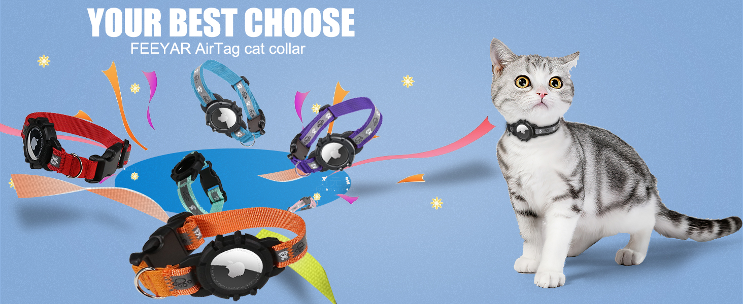Reflective AirTag Cat Collar, FEEYAR Integrated GPS Cat