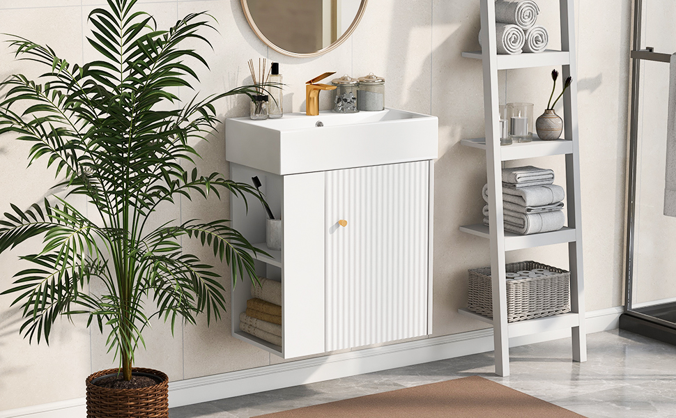 22 Inch Floating Bathroom Vanity With Sink, Wall Mounted