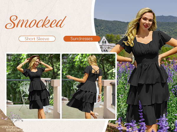 ワンピース theredthread S layered ruffle dress mini Women's Short Sleeve Tiered Layered Ruffle Dress Vintage