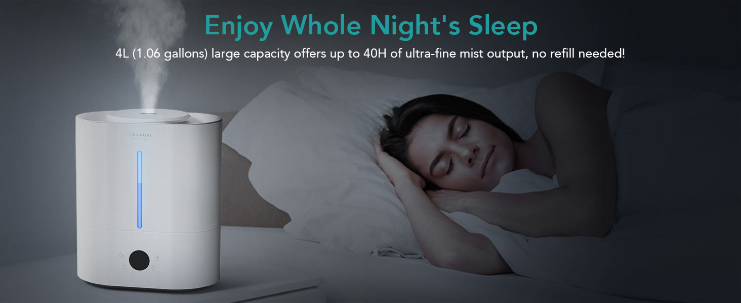 ASAKUKI Humidifiers for Bedroom Large Room Home, Cool Mist Humidifier