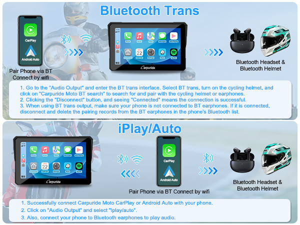 Carpuride W702B Motocyklowy ekran Carplay z niestandardowym