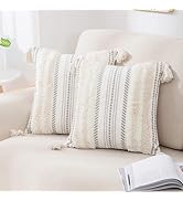 decorUhome Decorative Boho Throw Pillow Covers 18x18 Set of 2, Accent Neutral Tufted Pillow Cover...