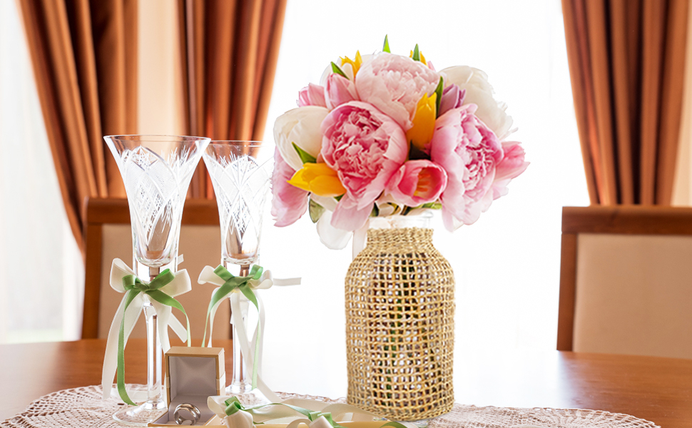 Glass Flower Vase with Rattan Cover