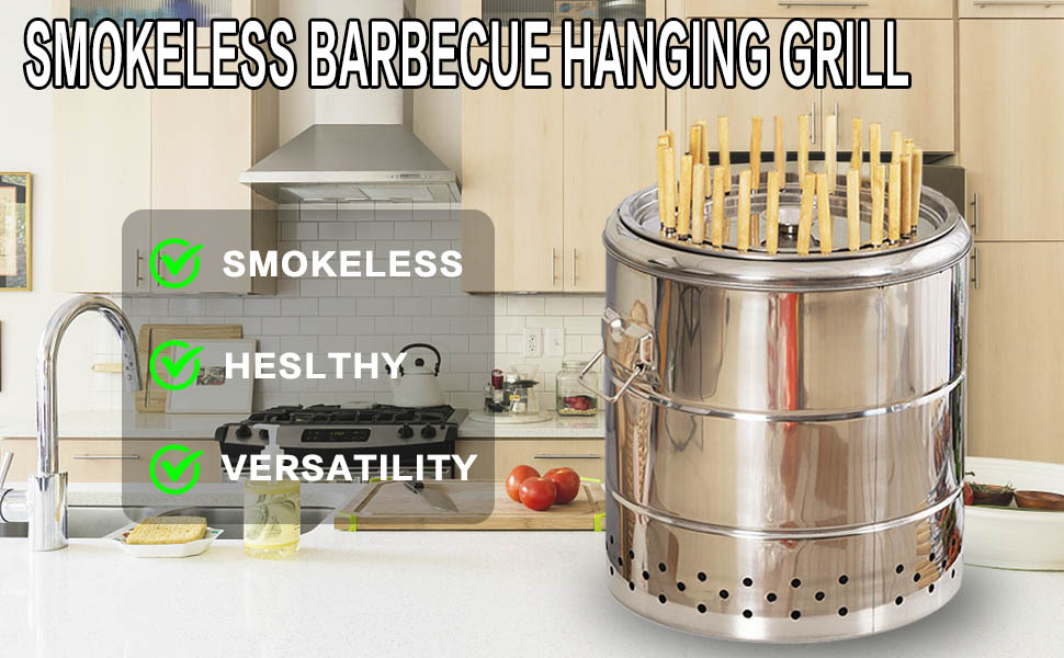 Smokeless Barbecue Hanging Grill With 28 Skewers Stainless