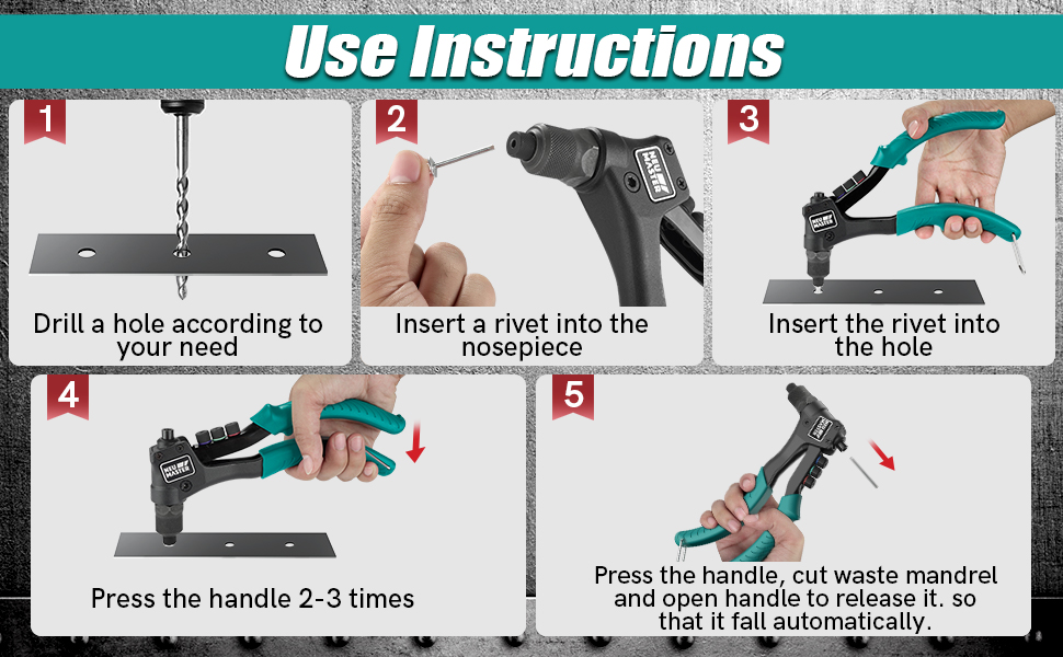 NEU MASTER Rivet Gun Riveter Set, Heavy Duty Single Hand Riveter Rivet