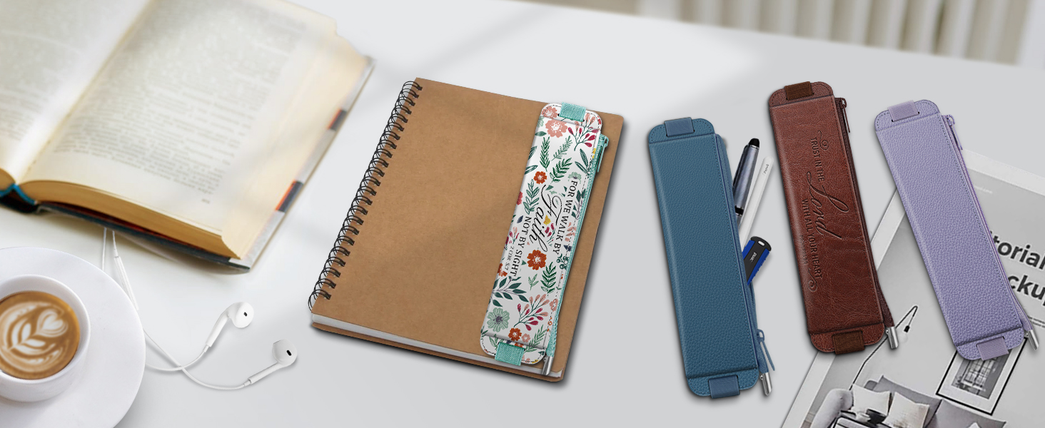 FINPAC 2Pack Elastic Pencil Case for Notebook, Leather