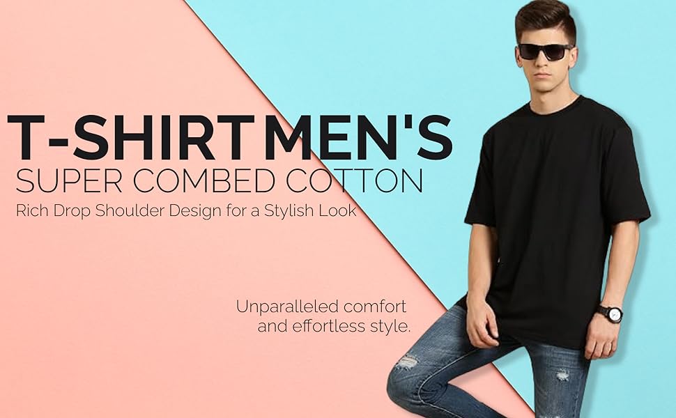 Cotton Blend Half Sleeve Oversized T Shirts for Men | Drop Shoulder Mens Oversized T Shirts