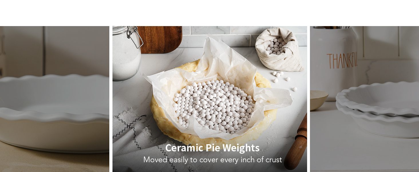 LE TAUCI Ceramic Pie Dish and Pie Weights Set, 9 Inches Pie