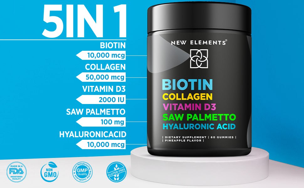 Amazon.com: Biotin Gummies with Collagen Vitamin D3 Saw Palmetto - Dietary Hyaluronic Acid And Saw Palmetto