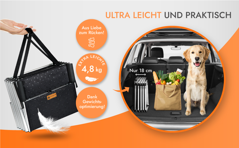 PFOTENKÖNIG® Escalier pour chien de voiture [jusqu'à 70 kg] – Rampe pour  chien ultra légère de qualité supérieure pliable – Aide à l'entrée pour  chien