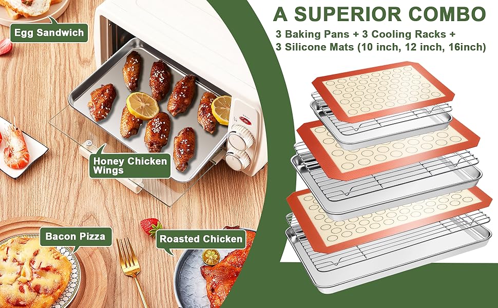 Baking Sheet Tray Cooling Rack with Silicone Mat Set