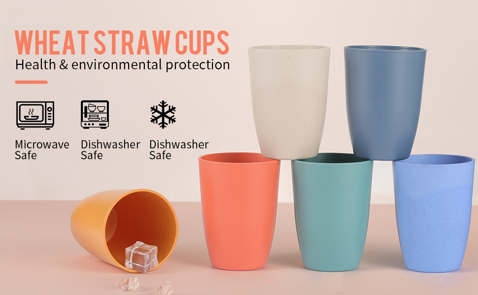WUXURUN 6 Pack Wheat Straw Cup, Unbreakable Reusable