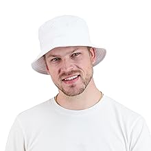 white bucket hat